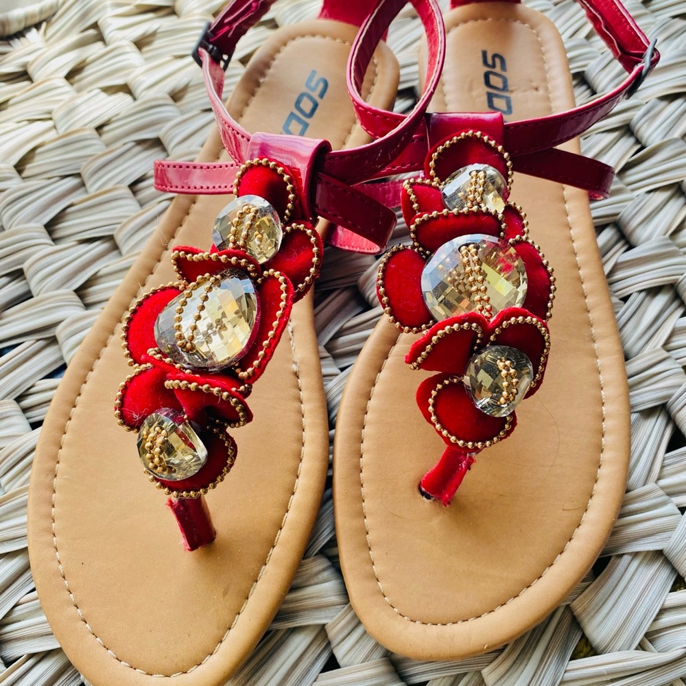 Soda Women's Red Embellished Sandals